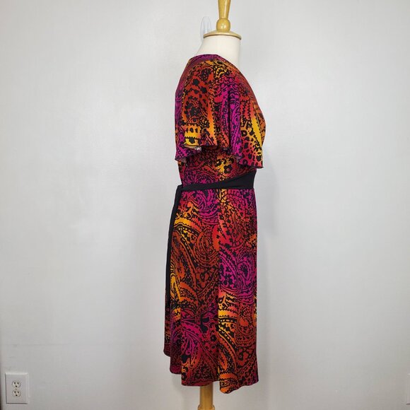 Tiana B. Empire Waist Stretchy Tie Back V-Neck Colorful Paisley Dress Size L - Picture 5 of 11